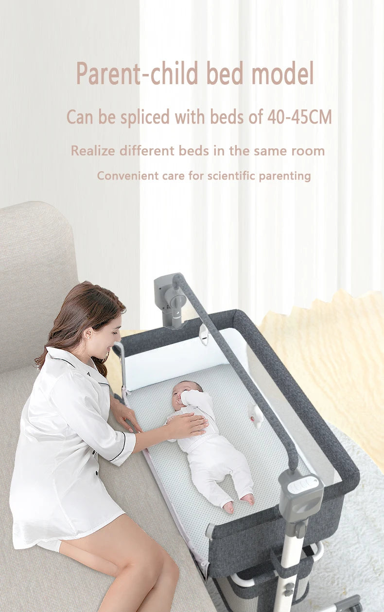 Lit bébé électrique berceau Bluetooth luxe Portable bébé facile à nettoyer lit de voyage avec matelas berceau pour nouveau-nés lit bébé