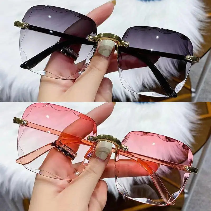 Lunettes de soleil sans monture Y2K, dégradées, mode coréenne, hip-hop, anti-ultraviolets, élégantes, de luxe, pour voyages en plein air, pour femmes et unisexe
