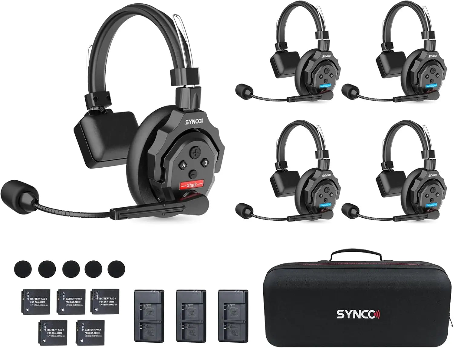 Système d'intercom sans fil SYNCO XTALK X2 X5 2.4G pour 2 personnes, portée 350M (1148FT), autonomie 24H, réduction du bruit pour la prise de vue vidéo