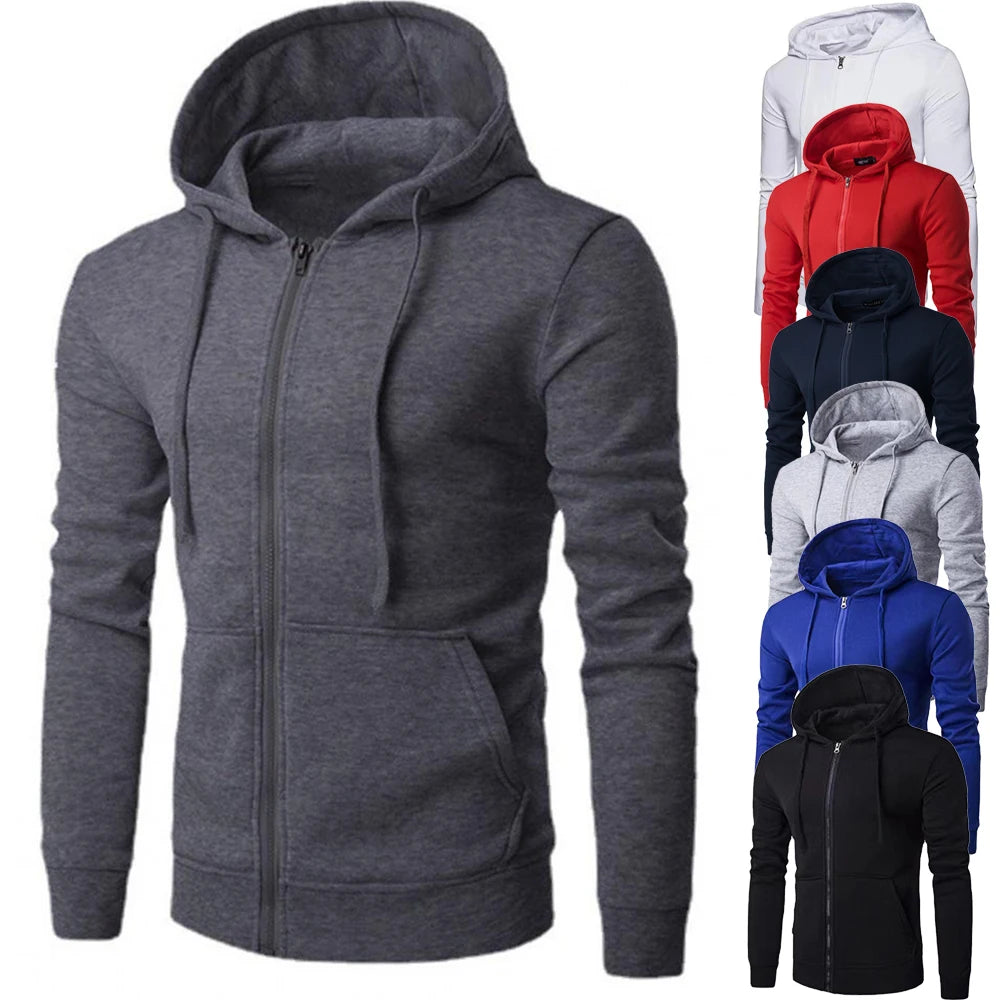 Veste à Capuche Slim Homme – Fermeture Éclair, Automne