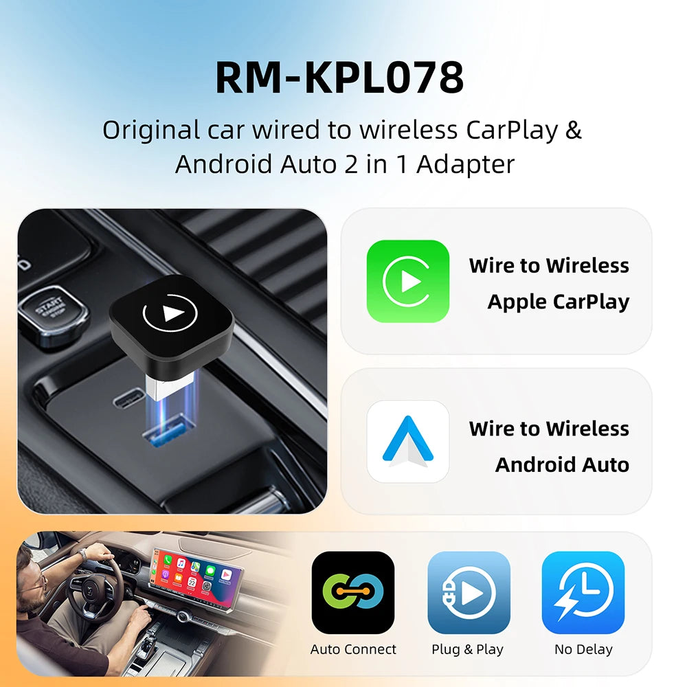Dongle CarPlay sans fil 2 en 1, adaptateur automatique Android sans fil, boîte intelligente AI, systèmes intelligents pour voiture avec CarPlay filaire