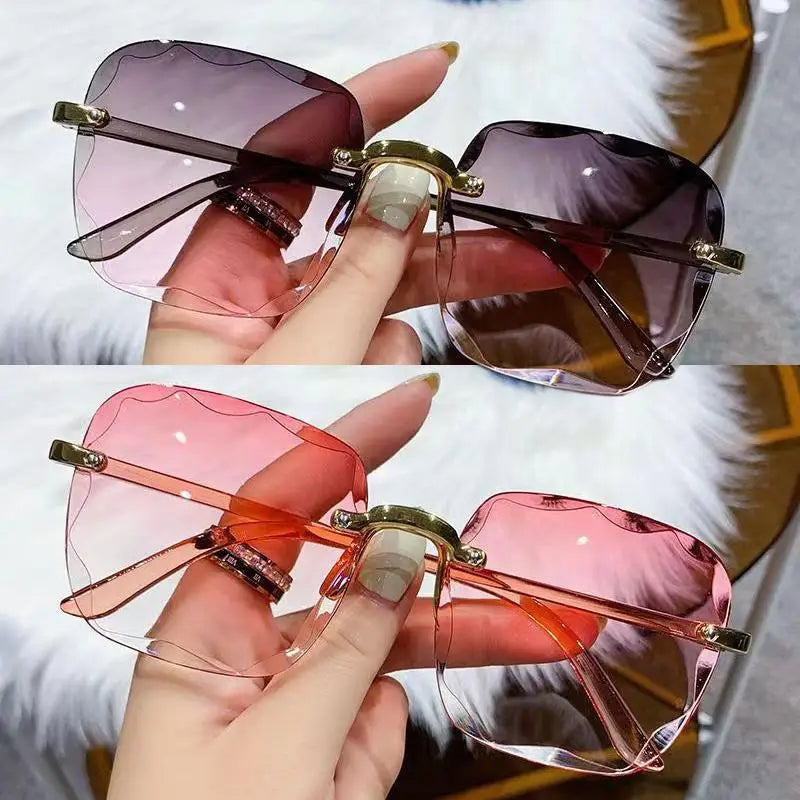 Lunettes de soleil sans monture Y2K, dégradées, mode coréenne, hip-hop, anti-ultraviolets, élégantes, de luxe, pour voyages en plein air, pour femmes et unisexe
