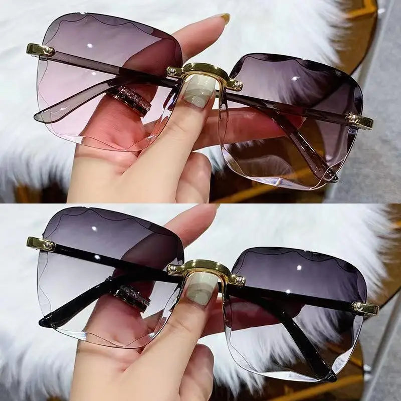 Lunettes de soleil sans monture Y2K, dégradées, mode coréenne, hip-hop, anti-ultraviolets, élégantes, de luxe, pour voyages en plein air, pour femmes et unisexe