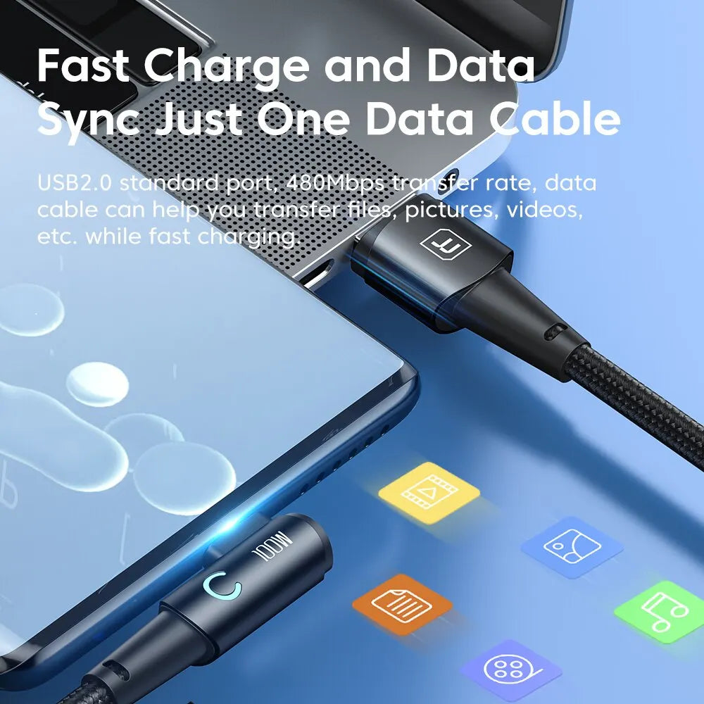 Câble USB-C 100W Charge Rapide – Angle 90°, Compatible Samsung & Huawei
