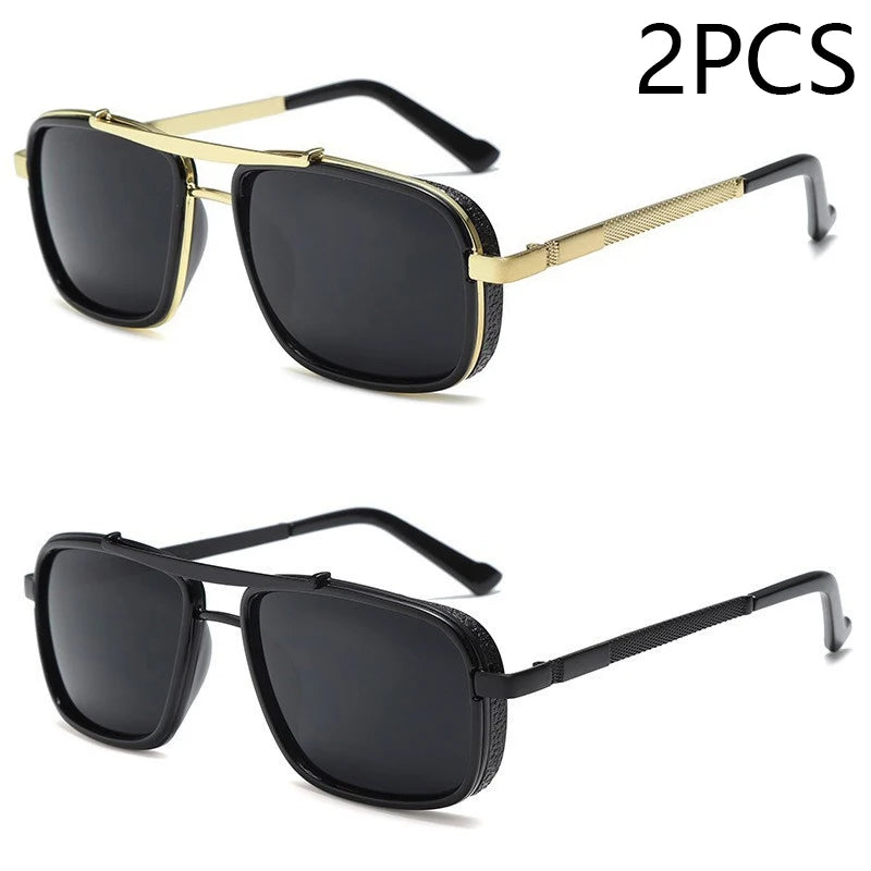 Happator-Lunettes de soleil à double faisceau pour hommes, Punk Square, UV400, Nouveau