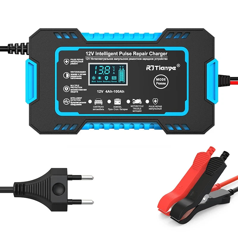 Chargeur Batterie Voiture 12V 6A – Écran LCD, Charge Rapide