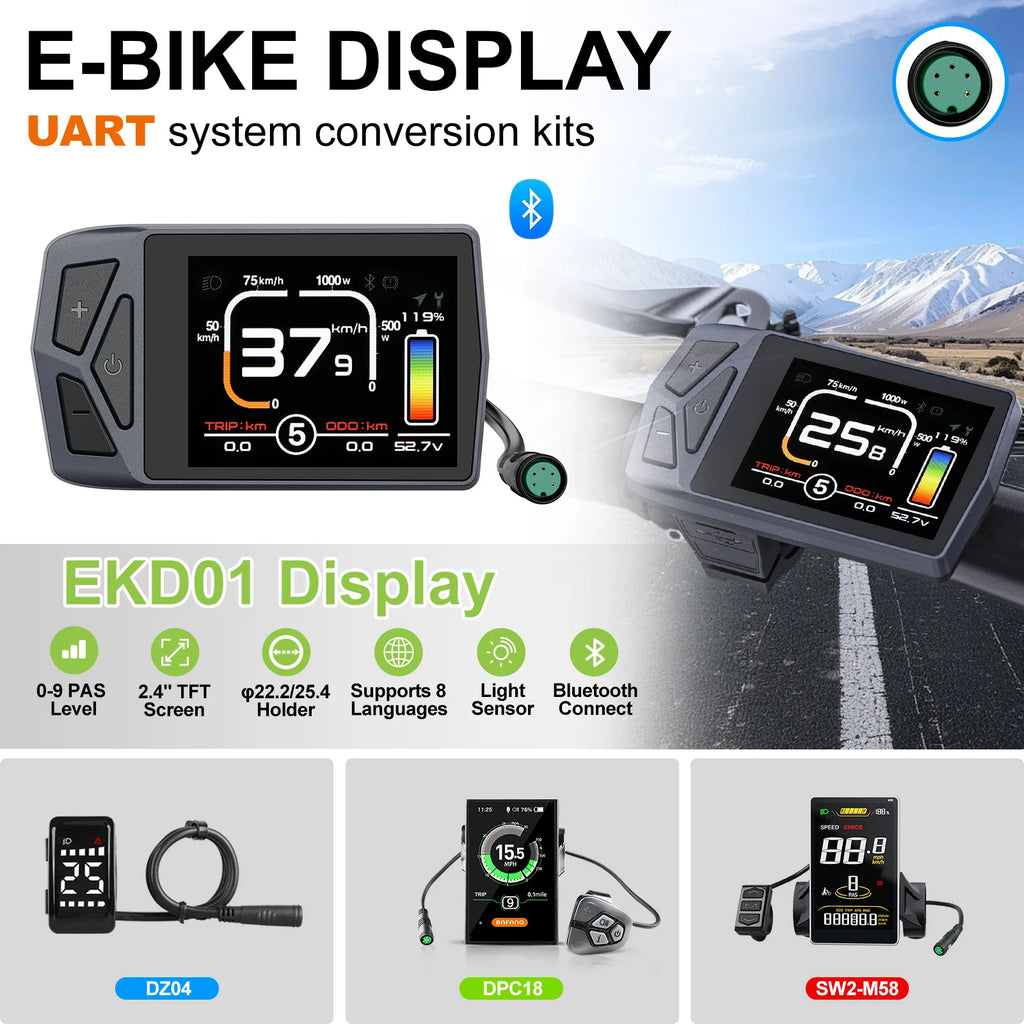 Bafang UART protocole d'affichage Instrument LCD 36V 48V 52V EKD01 ordinateur Bluetooth DZ40 DPC18 SW2-M58 pour Kits de vélo électrique Hub Mid Motor
