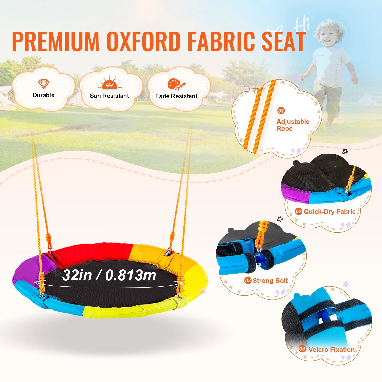 SucceBuy Ensembles de balançoires pour jardin, capacité de 600 lb, avec 1 soucoupe, siège de balançoire, 2 sièges de balançoire à ceinture, balançoire d'extérieur pour enfants
