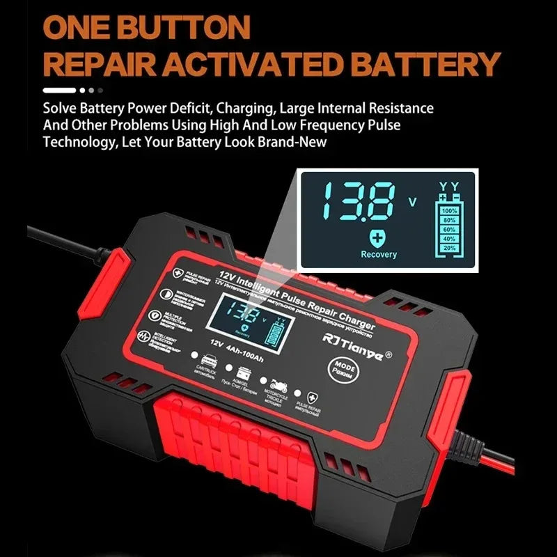Chargeur Batterie Voiture 12V 6A – Écran LCD, Charge Rapide